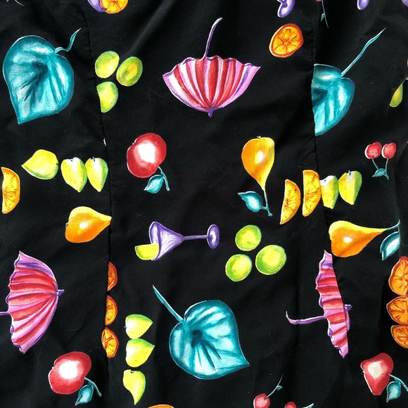 JESSICA HOWARD • Vintage Black Dress Neon Funky Fruit and Cocktail Pattern - Picture 5 of 14